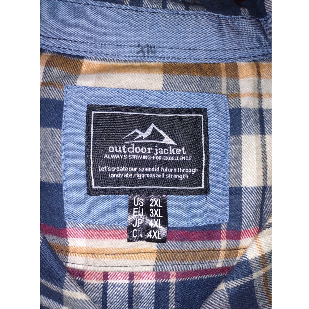 Mens Flannel Shirt 2XL Blue Plaid Long Sleeve Button Up Casual‎ - Picture 10 of 12